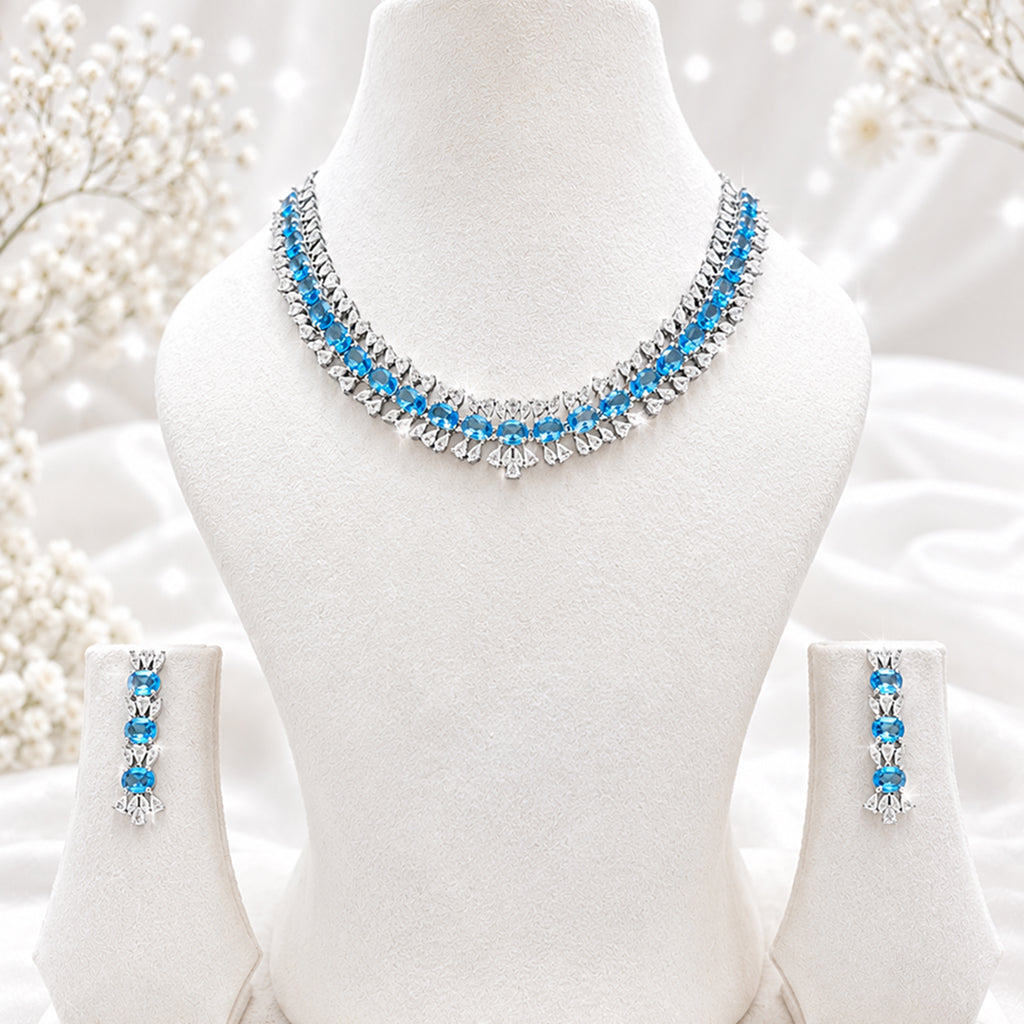 Bhavmayi Elegant Blue Crystal Necklace Set