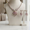 Bhavmayi Rose Gold Blushing Pink Pave & Uncut Kundan Polki Teardrop Pendant Style Necklace Set with Matching Statement Drop Earrings