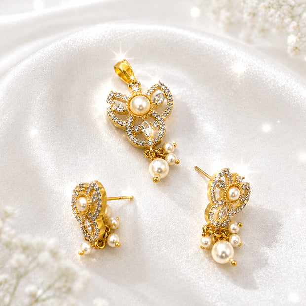 Bhavmayi Gold-Plated Pearl Pendant & Earrings Set