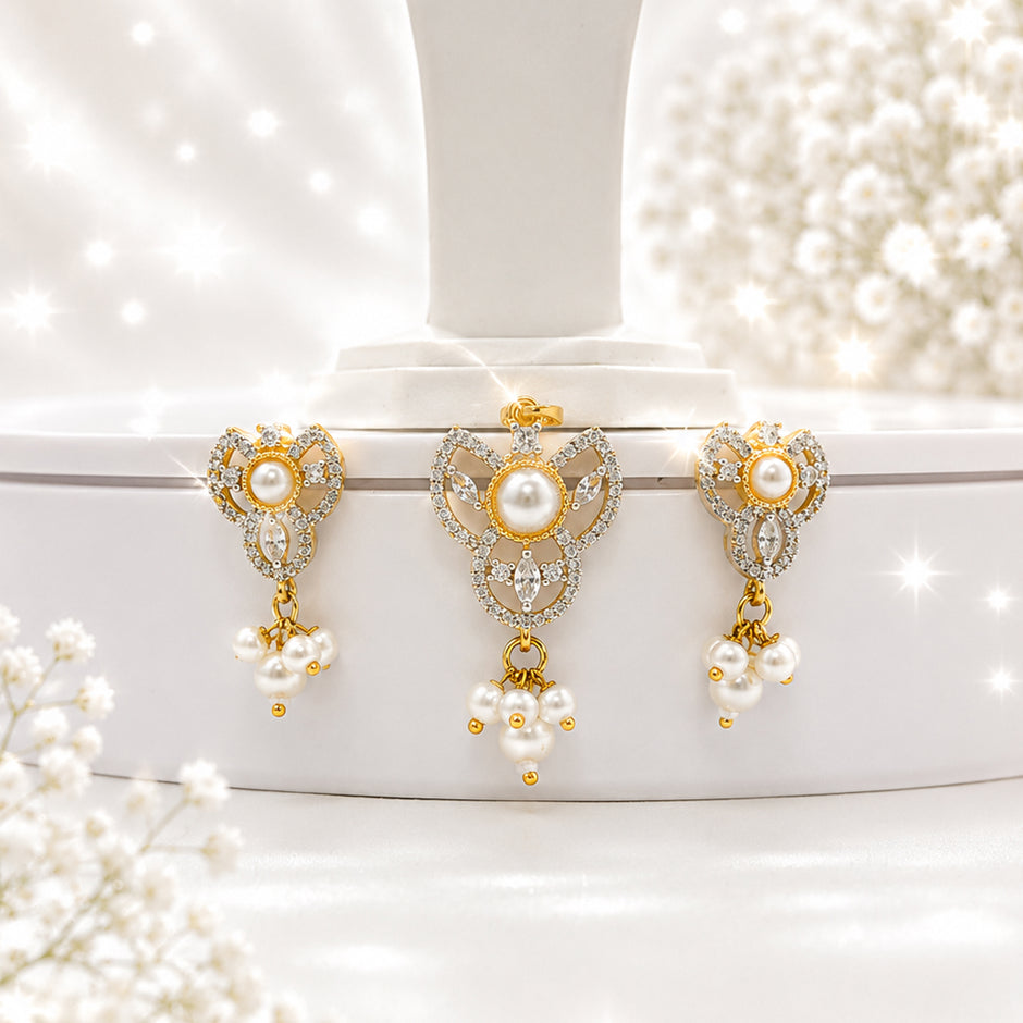 Bhavmayi Gold-Plated Pearl Pendant & Earrings Set