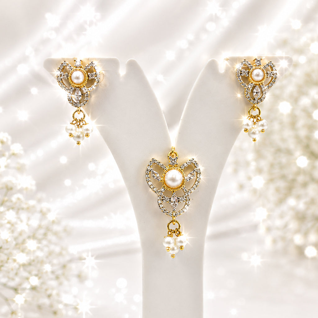 Bhavmayi Gold-Plated Pearl Pendant & Earrings Set