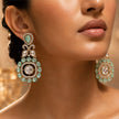 Bhavmayi Gold Plated Mint Green Quartz & Clear Crystal Kundan Medallion Chandelier Earrings