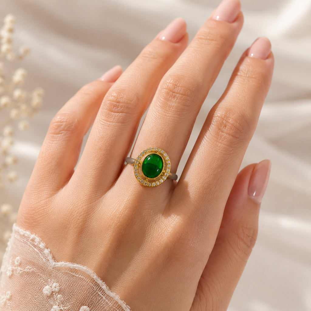 Green Emerald Gold-Plated Designer Ring