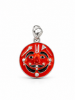 Bhavmayi Red Enamel Smiling Face Round Pendant with Silver-Tone Detailing