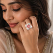 Bhavmayi Silver-Tone Pink Floral Crystal Ring