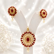 Bhavmayi Gold-Plated Ruby Pearl Necklace & Earrings Set