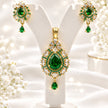Bhavmayi Gold-Plated Green Emerald Pendant & Earrings Set