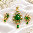 Bhavmayi Gold-Plated Green Emerald Pendant & Earrings Set