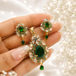 Bhavmayi Gold-Plated Green Emerald Pendant & Earrings Set