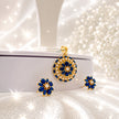 Bhavmayi Gold-Plated Blue Floral Pendant & Stud Earrings Set