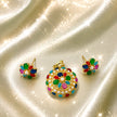 Bhavmayi Gold-Plated Blue Floral Pendant & Stud Earrings Set