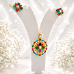 Bhavmayi Gold-Plated Blue Floral Pendant & Stud Earrings Set