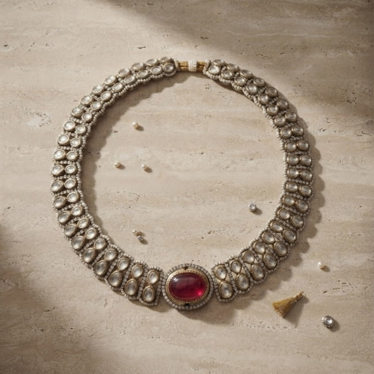 Bhavmayi Royal Ruby & Polki Style Heritage Necklace Set