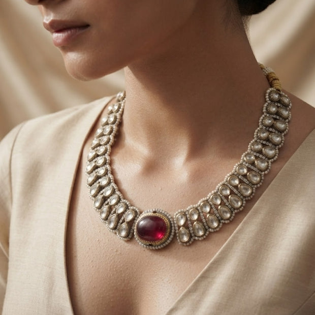 Bhavmayi Royal Ruby & Polki Style Heritage Necklace Set
