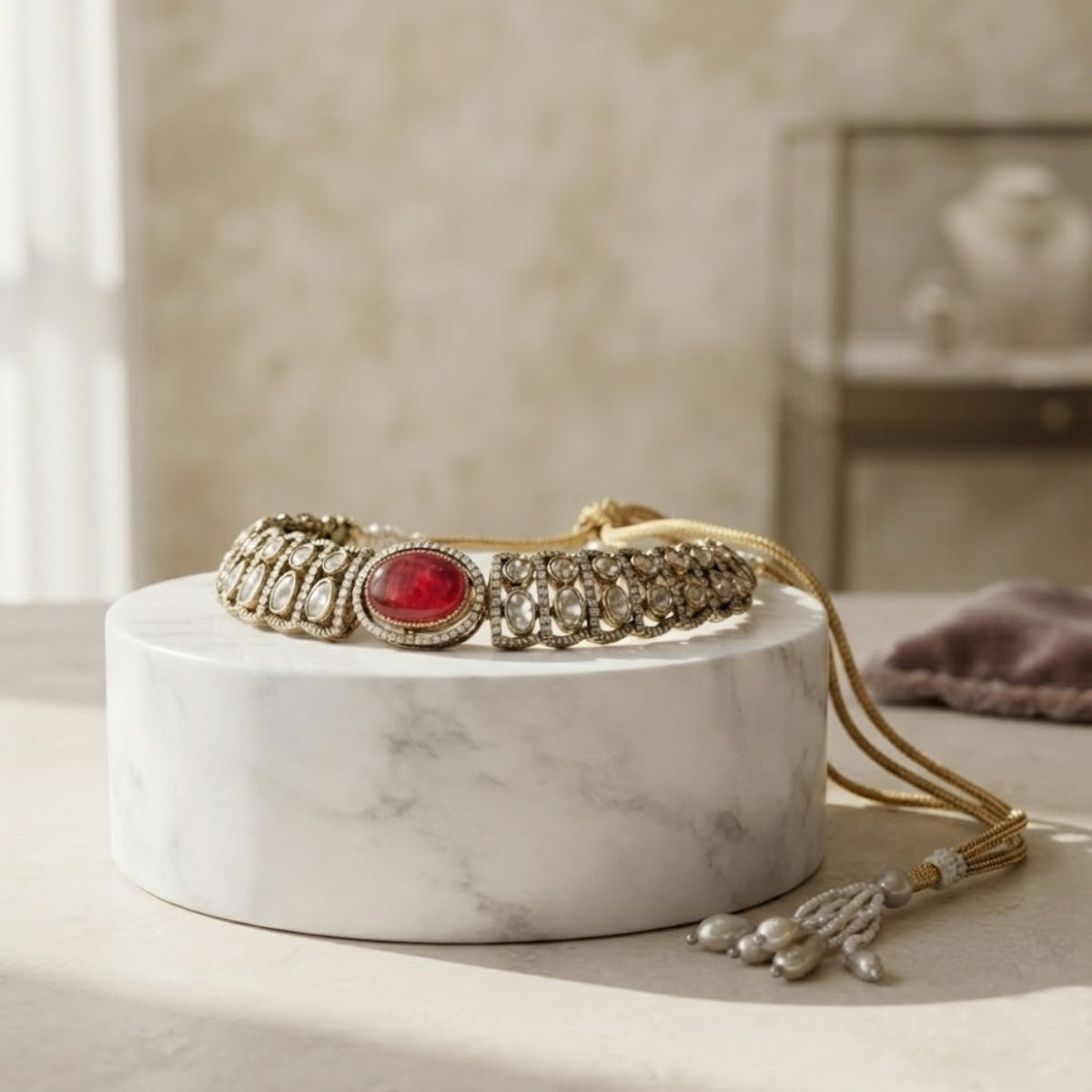 Bhavmayi Royal Ruby & Polki Style Heritage Necklace Set