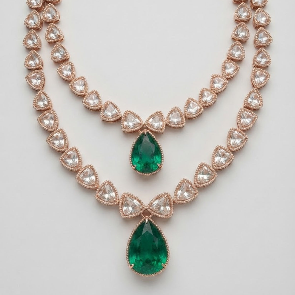 Bhavmayi 14K Regal Emerald Teardrop Polki-Style Statement Necklace Set