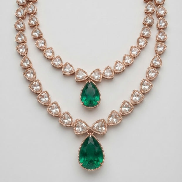 Bhavmayi 14K Regal Emerald Teardrop Polki-Style Statement Necklace Set