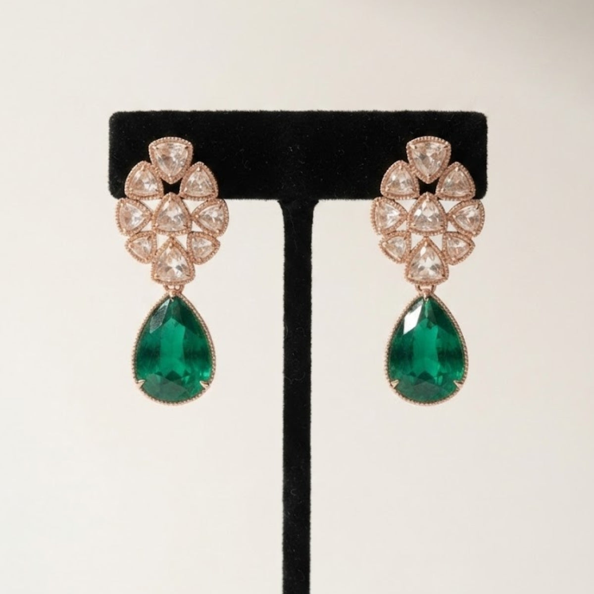Bhavmayi 14K Regal Emerald Teardrop Polki-Style Statement Necklace Set