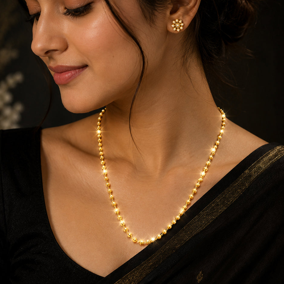 Bhavmayi Classic Gold Beaded Chain Necklace