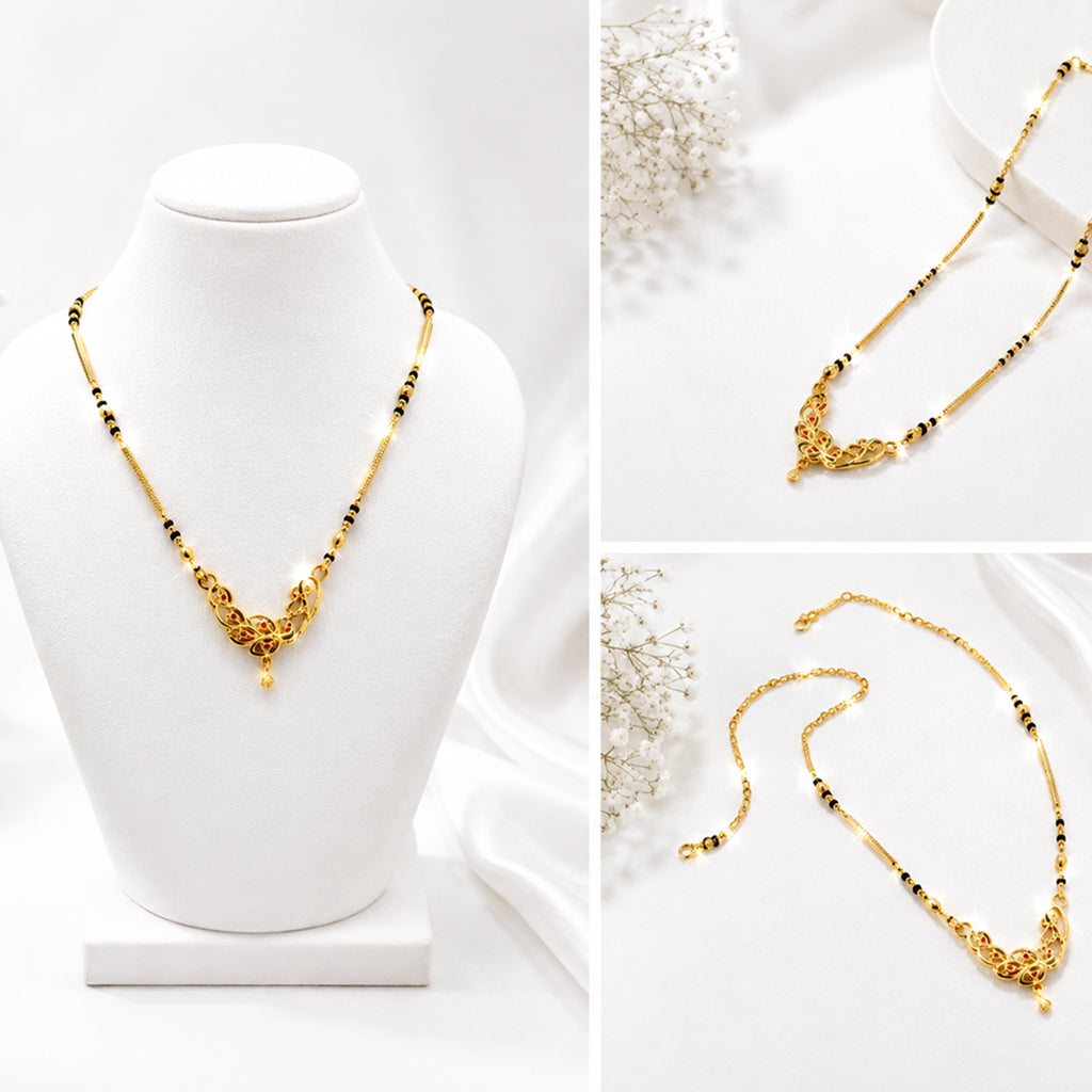 Bhavmayi Elegant Gold & Black Beaded  Mengalsutra Necklace