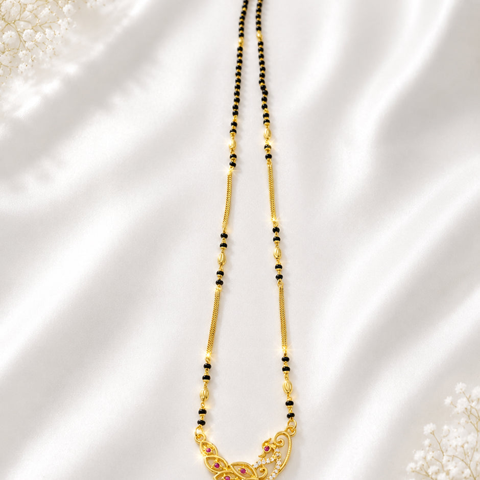 Bhavmayi Elegant Gold & Black Beaded  Mengalsutra Necklace