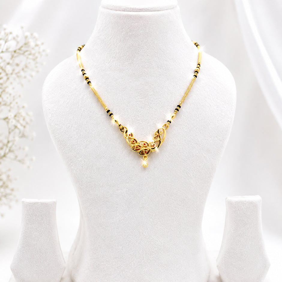 Bhavmayi Elegant Gold & Black Beaded  Mengalsutra Necklace