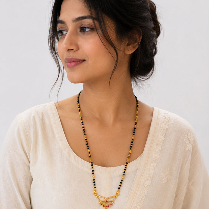 Bhavmayi Elegant Gold-Plated Ruby  Mengalsutra Necklace