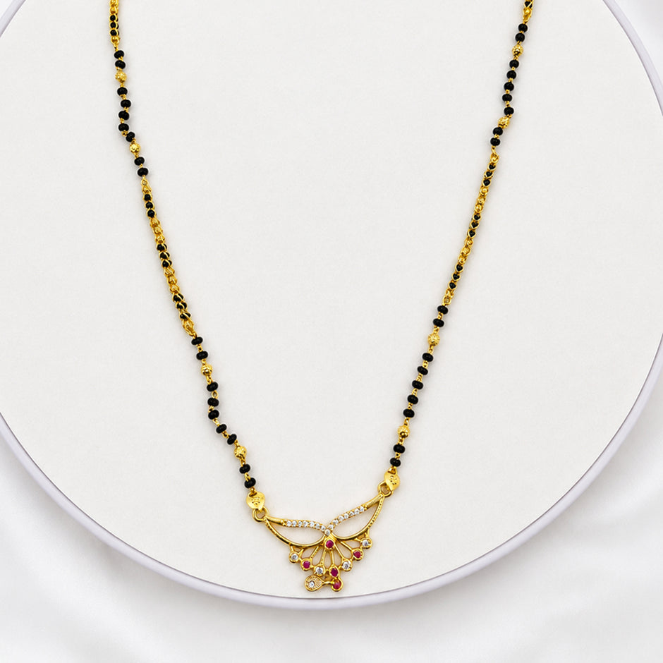 Bhavmayi Elegant Gold-Plated Ruby  Mengalsutra Necklace