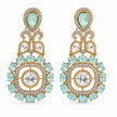 Bhavmayi Gold Plated Mint Green Quartz & Clear Crystal Kundan Medallion Chandelier Earrings
