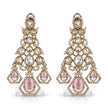 Bhavmayi Gold-Plated Blush Pink Rose Quartz Gemstone & Uncut Polki Kundan Tiered Chandelier Earrings