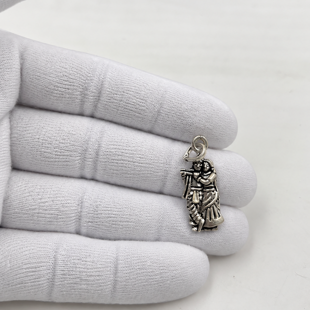 Bhavmayi Silver Radha Krishna Flute Pendant