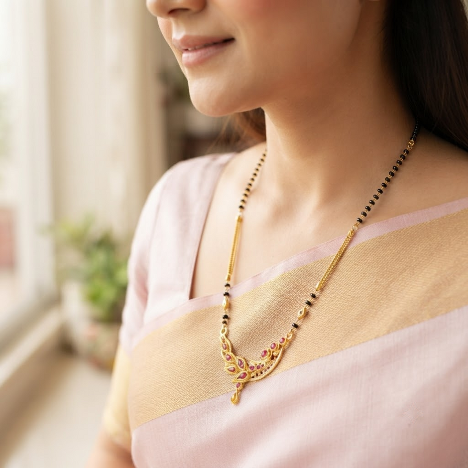 Bhavmayi Elegant Gold & Black Beaded  Mengalsutra Necklace