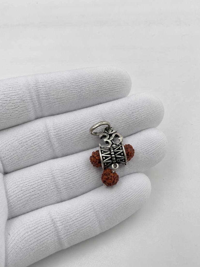 Bhavmayi Original Silver Om Rudraksha Bead Pendant