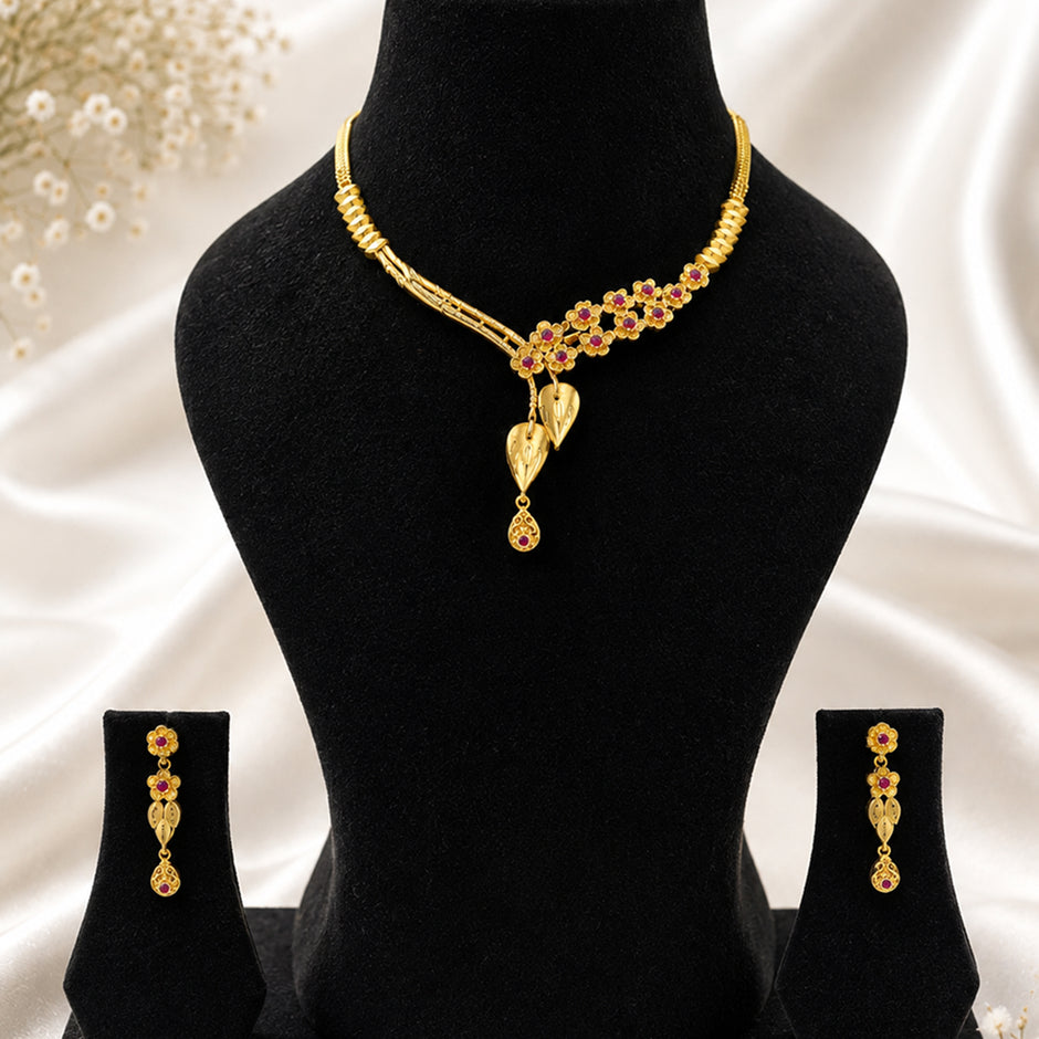 Bhavmayi Pink Floral Elegance Necklace Set