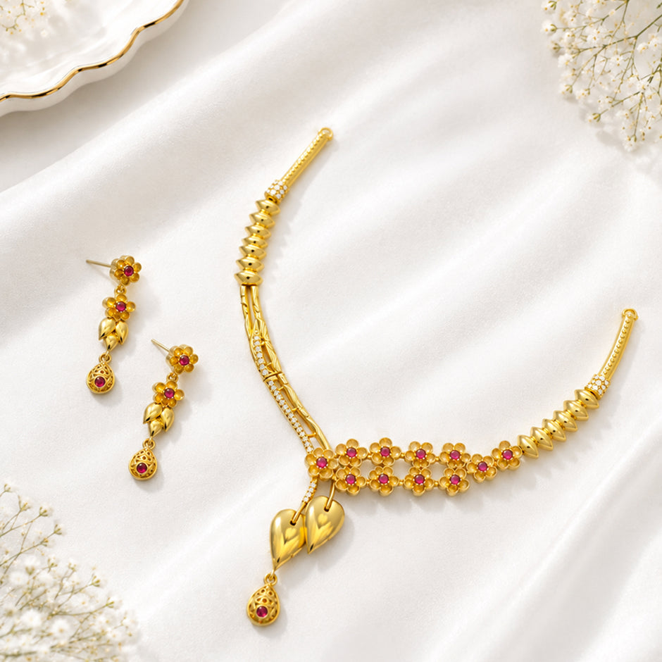 Bhavmayi Pink Floral Elegance Necklace Set