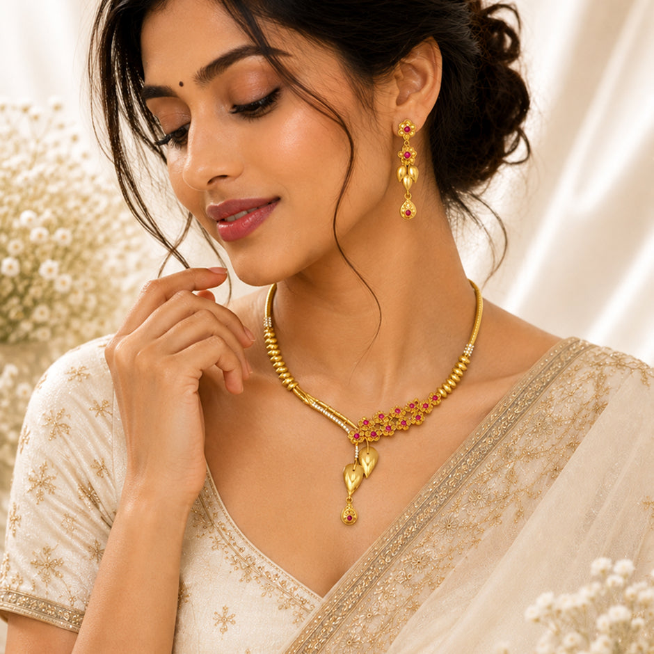 Bhavmayi Pink Floral Elegance Necklace Set