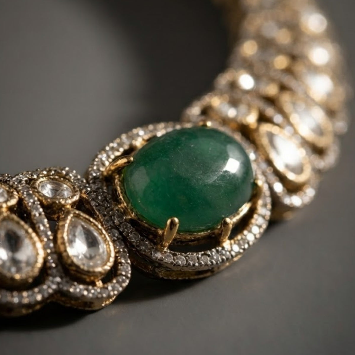 Bhavmayi Royal Emerald & Polki Style Heritage Necklace Set