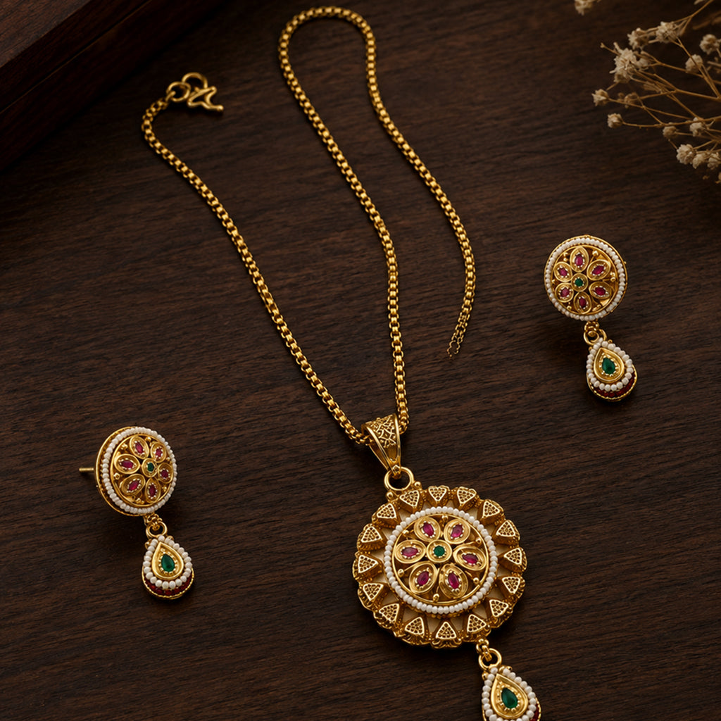 Bhavmayi Floral Heritage Pendant Set