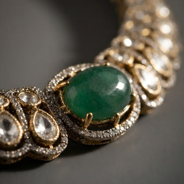 Bhavmayi Royal Emerald & Polki Style Heritage Necklace Set