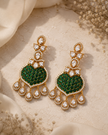 Bhavmayi Gold Plated Emerald Green Pave Shield Chandelier Earrings with Halo-Set Teardrop Dangles