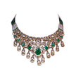 Bhavmayi Heritage Antique Gold Choker Necklace with Pear Cut Emeralds & Uncut Polki Kundan Drops Accent with Pearl Strands
