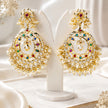 Bhavmayi Gold-Plated Multicolor Kundan Pearl Jhumka Earrings