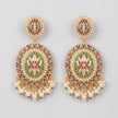 Bhavmayi Royal Multi-Color Navratna-Inspired Chandbali Drop Earrings with Pearl Fringe