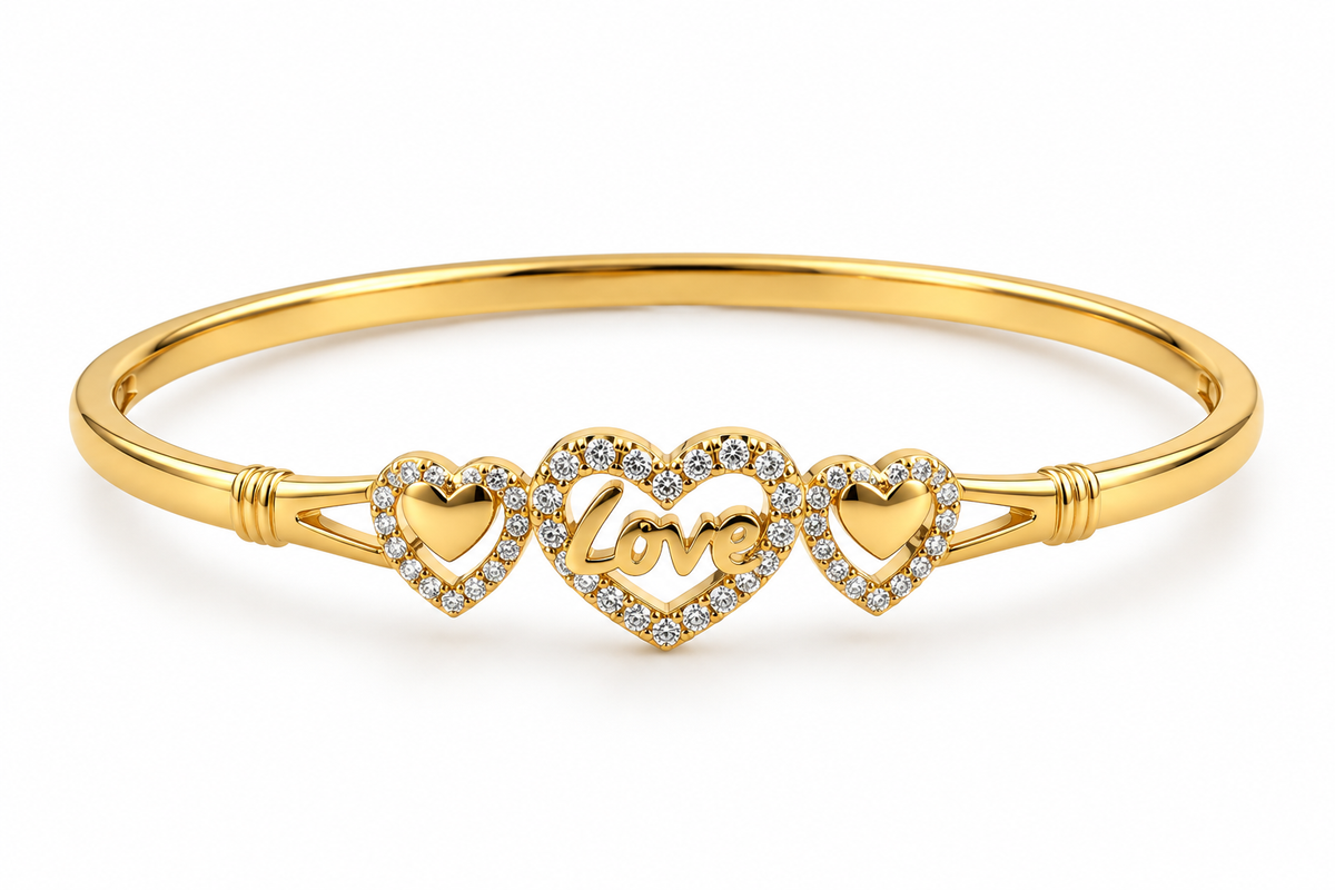 Silver-tone heart, Gold-tone statement ring, Gold-tone oval bangle bracelet detailed heart-shaped centrepiece and a repeating link-style band.