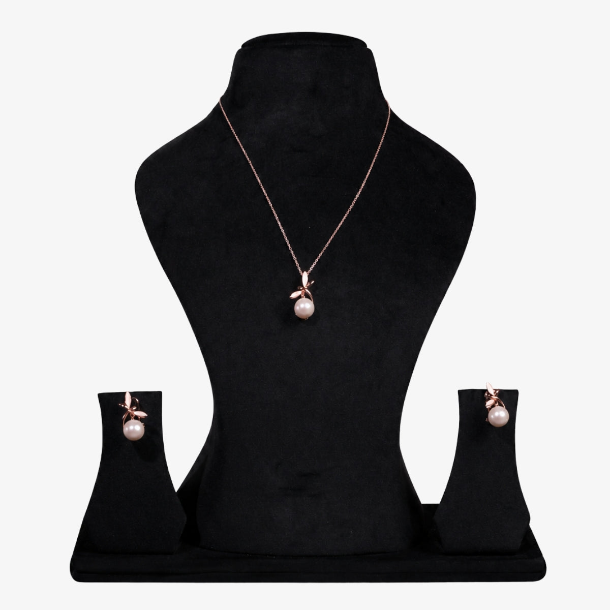 Bhavmayi Graceful Rose Gold Dragonfly & Lustrous Pearl Pendant Set with Earrings.