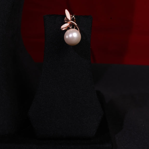 Bhavmayi Graceful Rose Gold Dragonfly & Lustrous Pearl Pendant Set with Earrings.