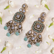 Bhavmayi Antique Gold Mint Green Cats-Eye Gemstone & Uncut Polki Kundan Statement Earrings with Seed Pearl Clusters