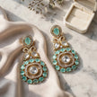 Bhavmayi Gold Plated Mint Green Quartz & Clear Crystal Kundan Medallion Chandelier Earrings