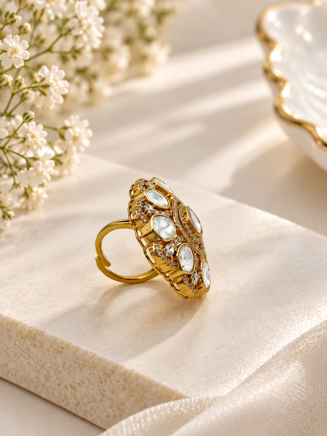 Bhavmayi Royal Crystal Halo Statement Ring