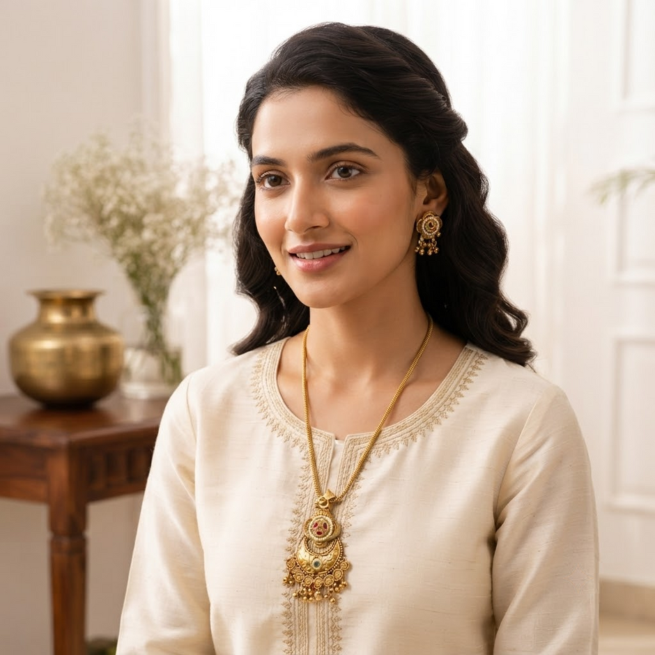 Bhavmayi Royal Antique Pendant Necklace Set